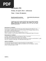 Mechanics M1: Friday, 26 April 2014 Afternoon Time: 1 Hour 30 Minutes