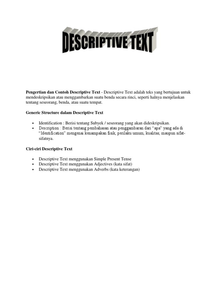 Contoh Descriptive Text Generic Structure - Simak Gambar 