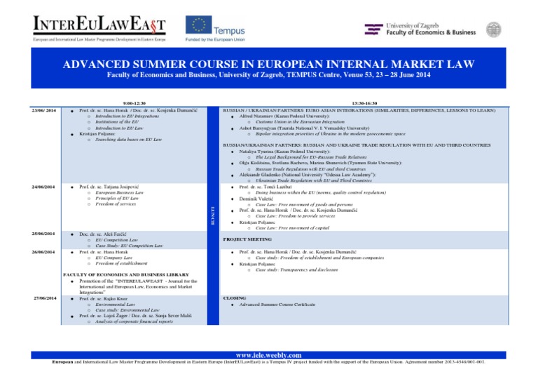 Advanced Summer Course in European Internal Market Law Plakat | PDF ...