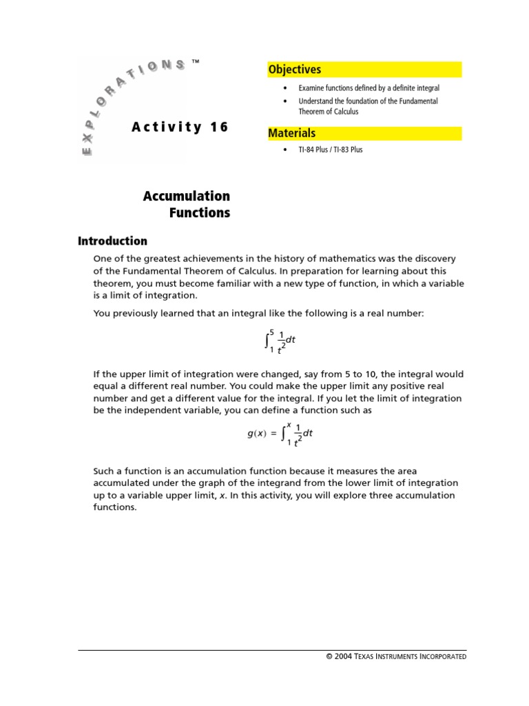 Activity 3: Accumulation Functions | PDF | Integral | Function ...