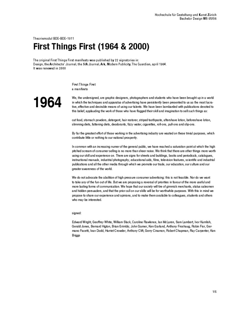 First Things First Manifesto Overview | PDF | Graphic Design | Advertising