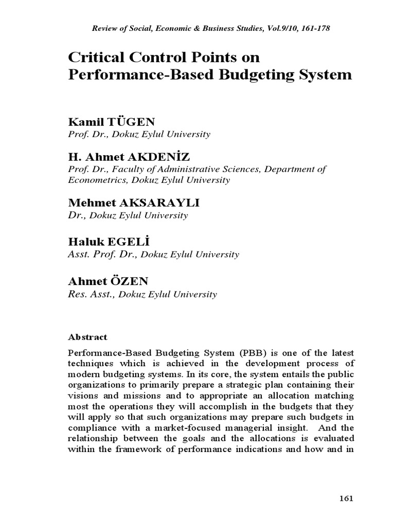 Performance Based Budgeting Critical Control Points Pdf Budget