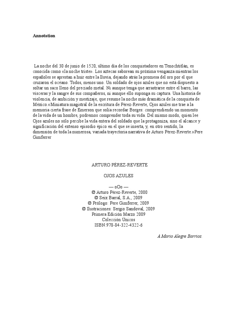 Perez Reverte Arturo Ojos Azules PDF Agitación Naturaleza