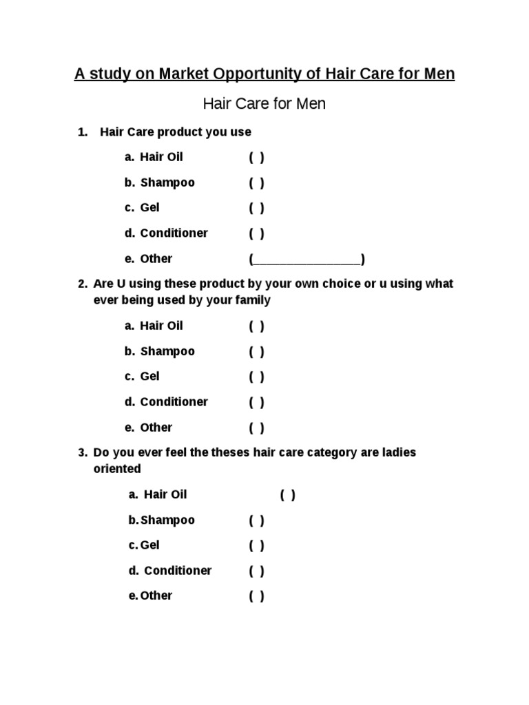 Questionnaire For Hair and Care PDF Hygiene Human Hair
