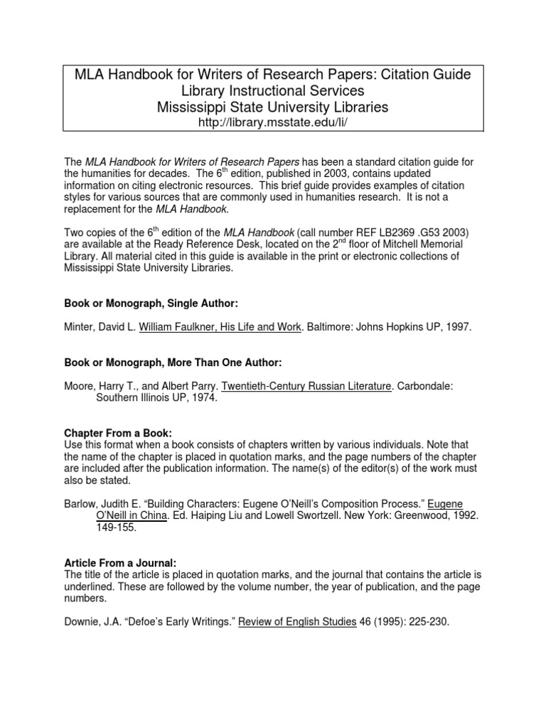 MLA Handbook for Writers of Research Papers Citation