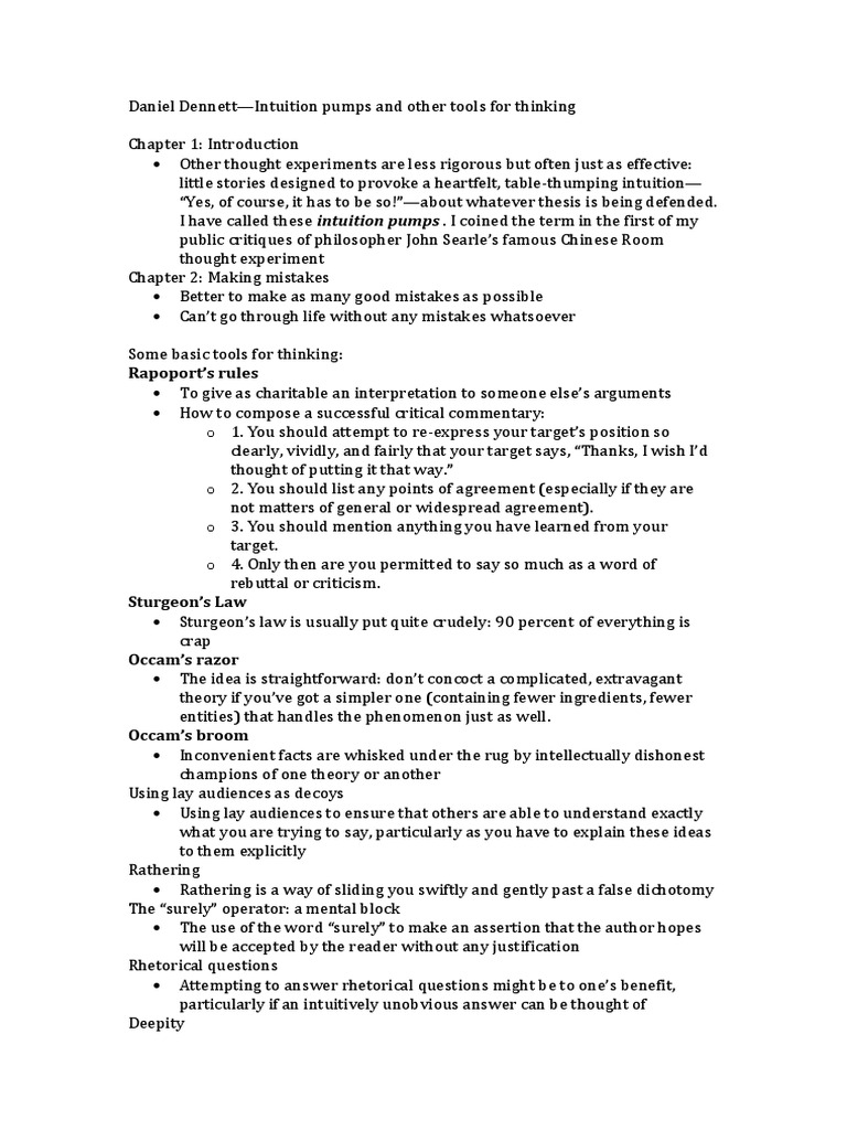 Dennett's Intuition Pumps Explained | PDF | Idea | Cognitive Science