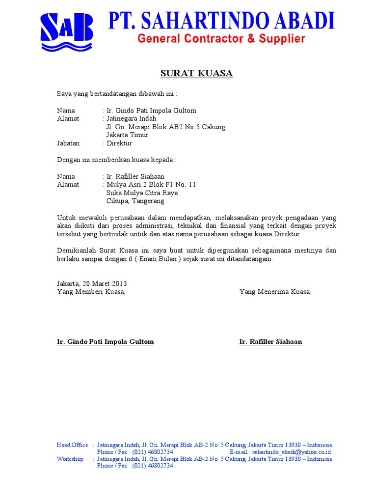 Contoh Surat Kuasa Direksi Kepada Karyawan CRAZYPRINCESSNAN