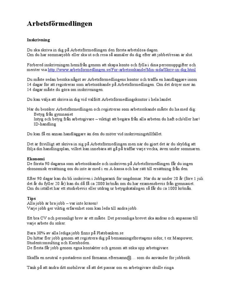 Information Om Arbetsformedlingen