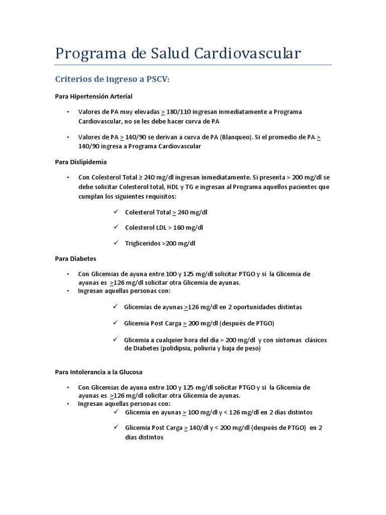 Protocolo Ingreso y Controles PSCV | PDF | Diabetes mellitus | Obesidad
