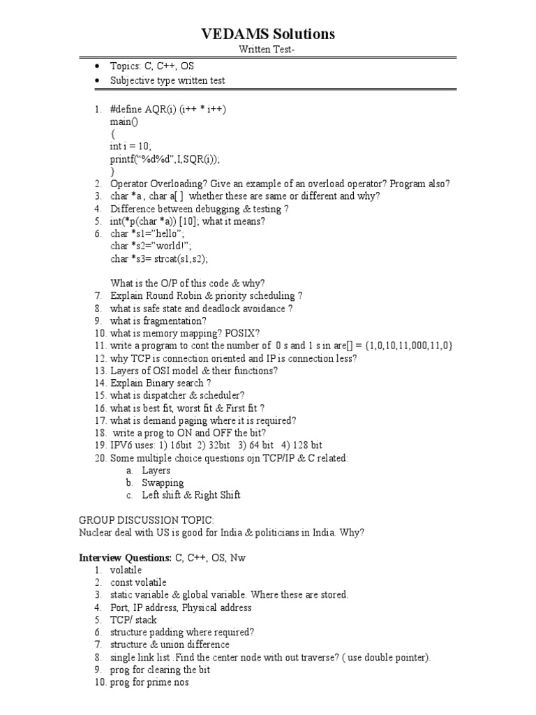 VEDAMS Written Test Overview | PDF