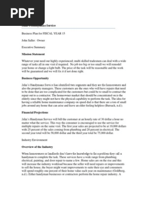 johns handymans service businee plan 2015
