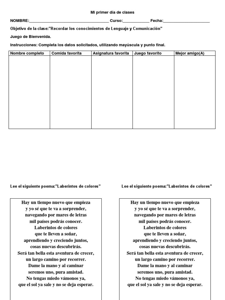 Mi Primer Día de Clases | PDF
