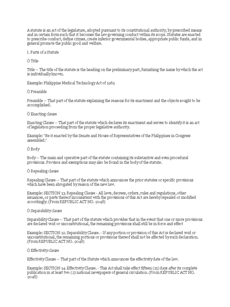 Parts of A Statute PDF Repeal Bill (Law)