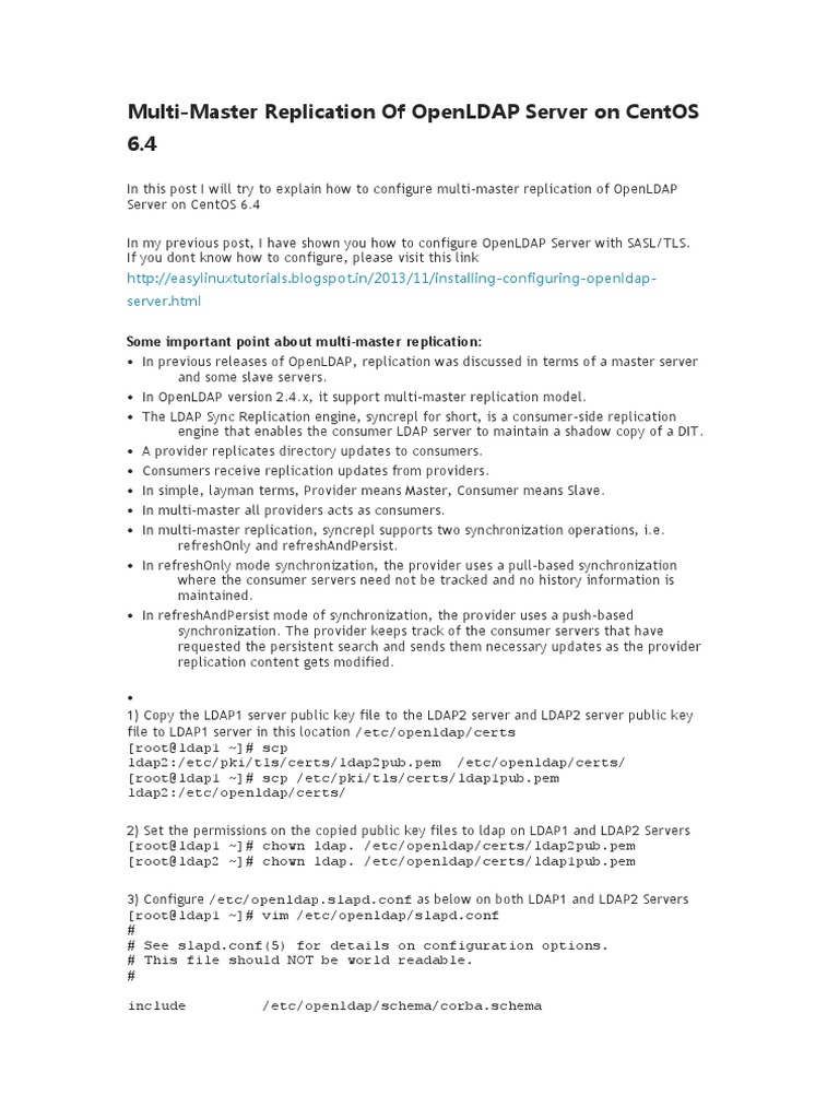 Configuring OpenLDAP Multi-Master Replication | PDF | Replication ...