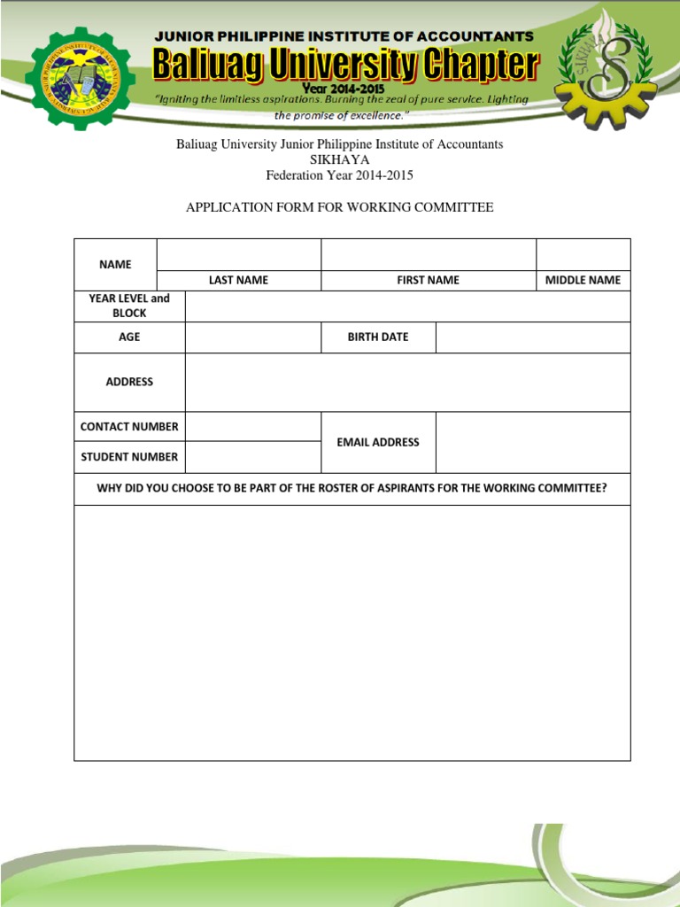 BUJPIA Working Committee Application Form | PDF
