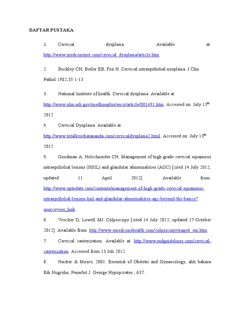 Cervical Dysplasia References List | PDF | Science & Mathematics
