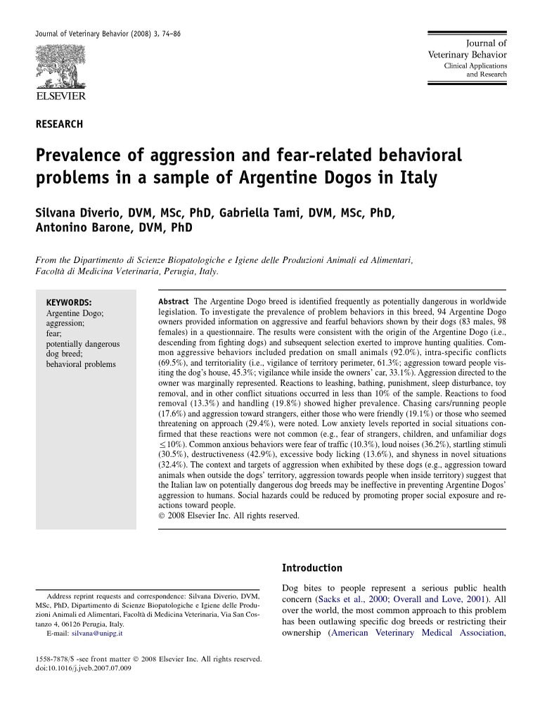 Argentine Dogo Aggression Study in Italy | PDF | Aggression | Dog Breeds