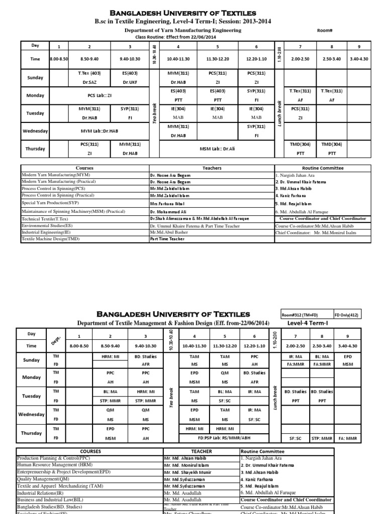 L4T1 Class Routine (2013-14) | PDF
