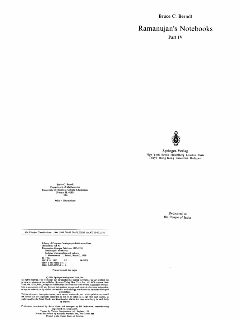 Ramanujan's Notebooks (Part 4 of 5) | PDF