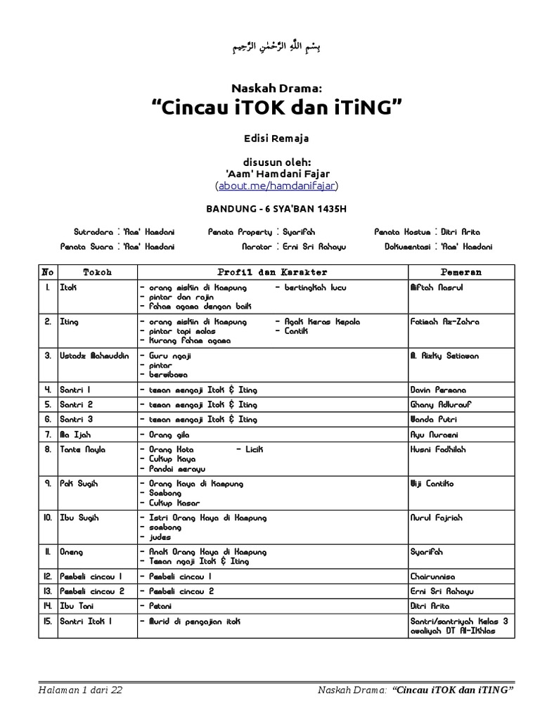 Naskah Drama Kabaret Islami &quot;Cincau Itok Dan Iting