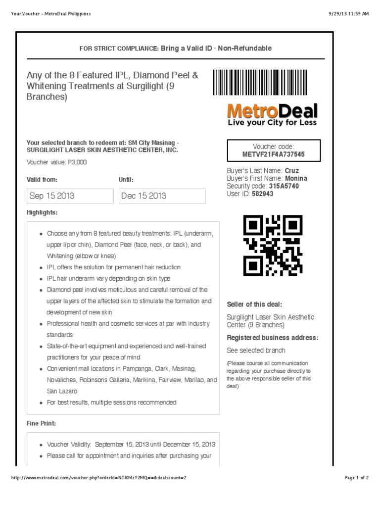 MetroDeal Voucher for Surgilight Services | PDF | Voucher | Coupon