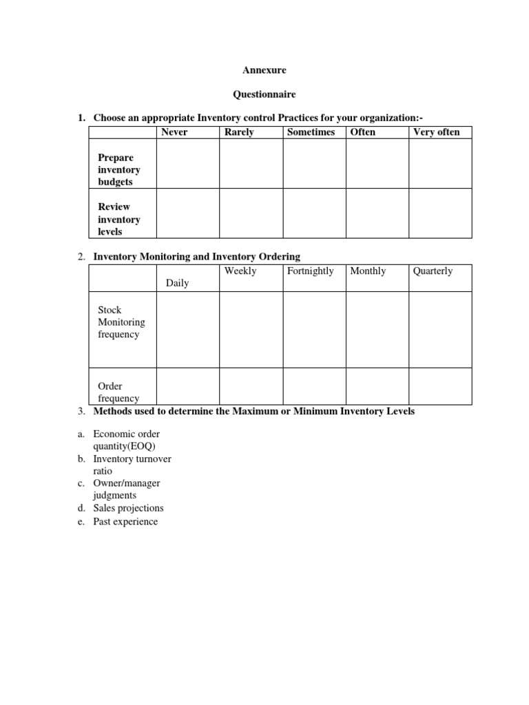Questionnaire On Inventory Control | PDF | Business | Finance & Money ...