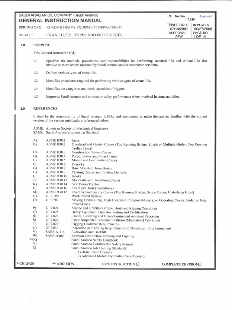 Saudi Aramco Critical Lift Plan