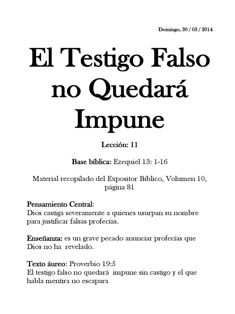El Testigo Falso No Quedará Impune Pdf Ezequiel Profeta