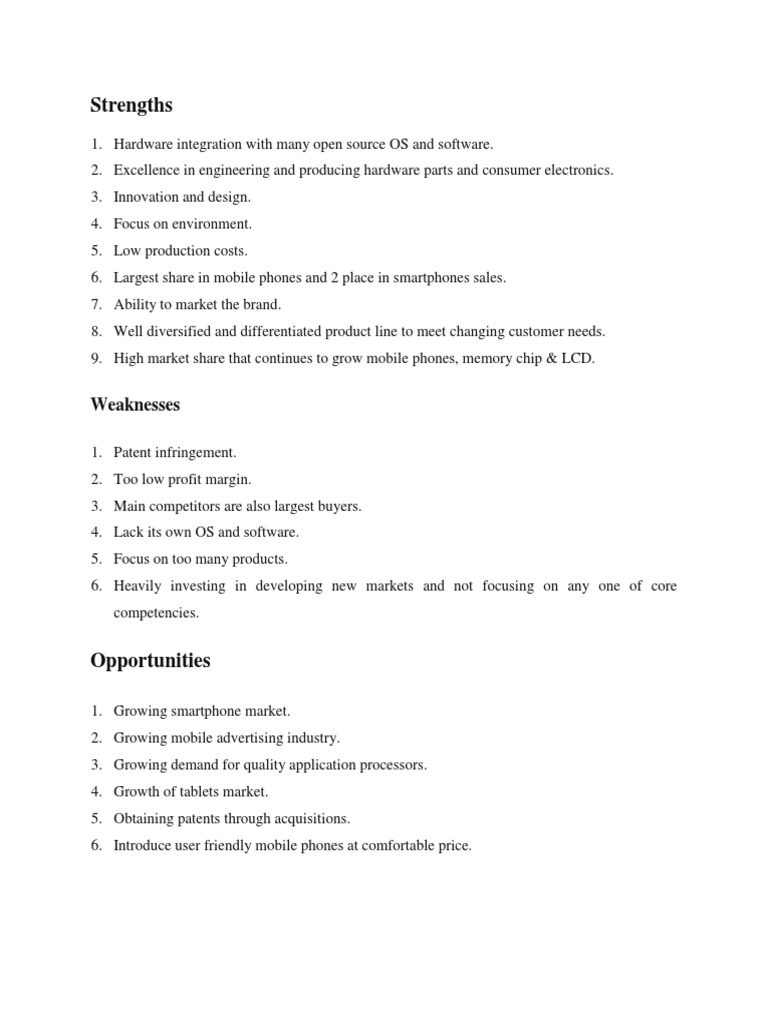 Samsung SWOT Analysis Overview | PDF