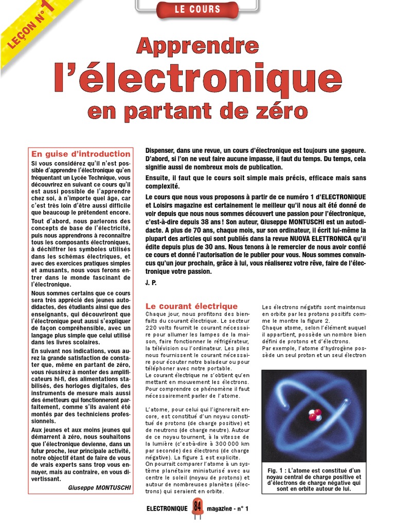 Apprendre L électronique En Partant De Zéro Niveau 1 Cours D'electronique Niveau 1 & 2 Electronique Magazine PDF | PDF | Hertz |  Atomes
