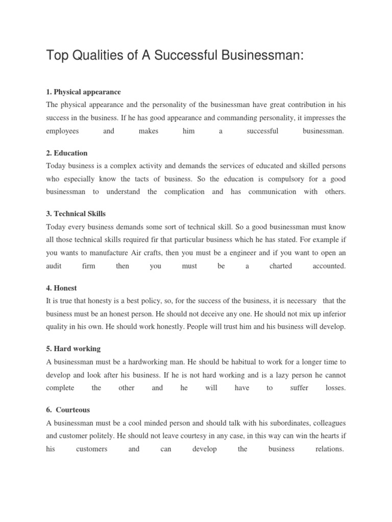 Key Qualities of a Successful Businessman | PDF | Partnership | Cooperative