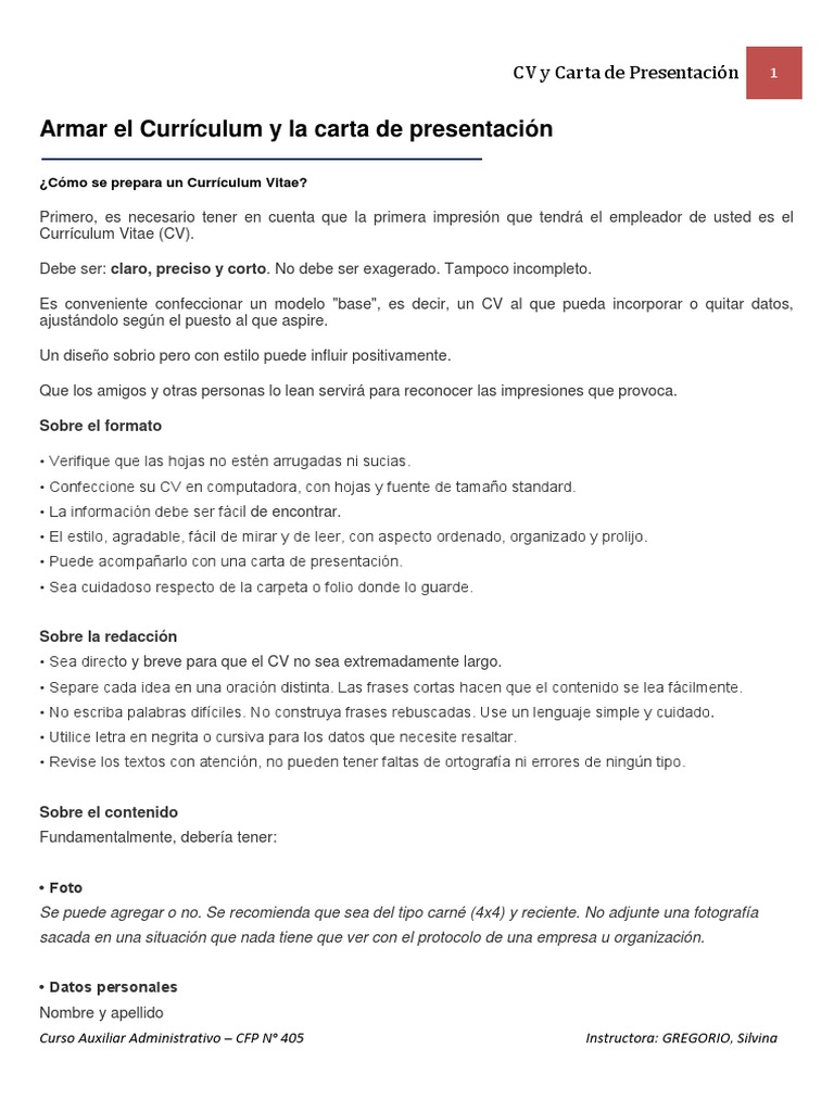 Armar El Currículum y La Carta de Presentación