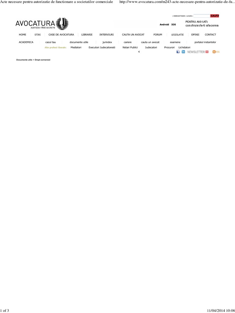 Acte Necesare Pentru Autorizatie De Functionare A Societatilor Comerciale