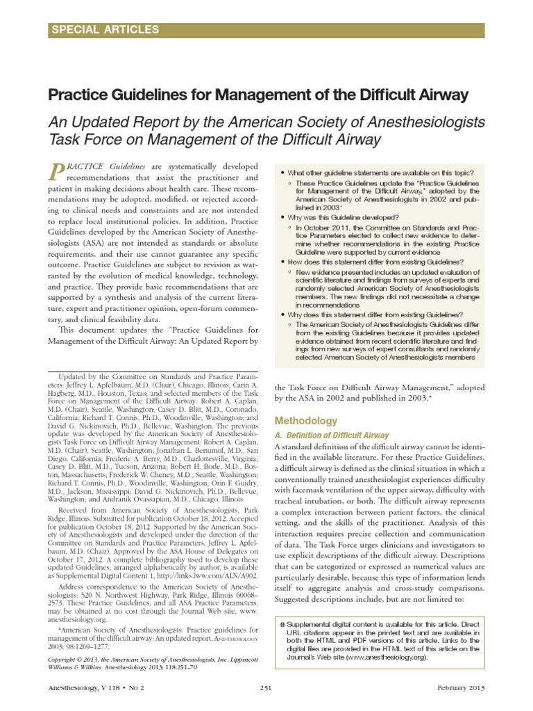 2013 ASA Guidelines Difficult Airway | PDF | Randomized Controlled ...