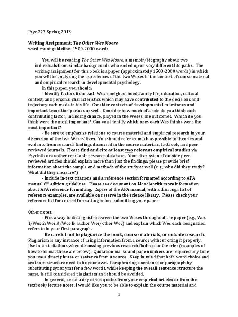 Wes Moore Paper - Instructions | PDF | Citation | Lecture