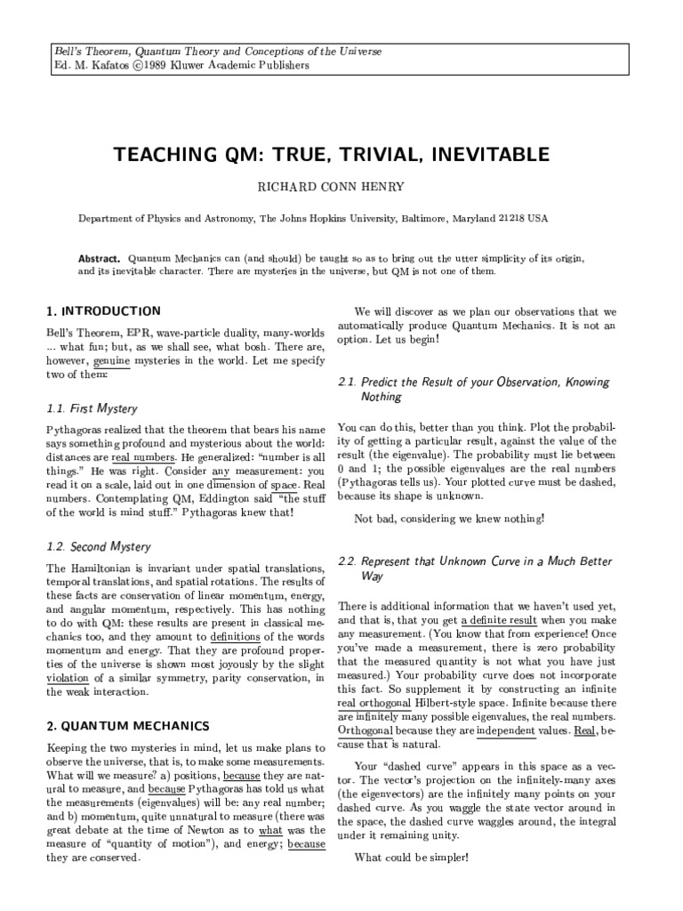 Teaching Quantum Mechanics by Richard Conn Henry | PDF | Teaching ...