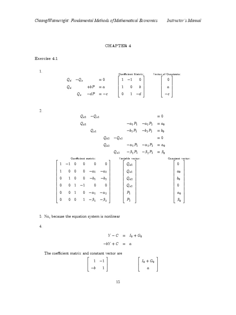 Mathematical Economics: Chapter 4 Exercises | PDF | Physics ...