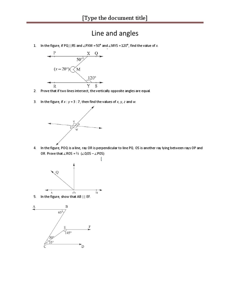 Line and Angles: (Type The Document Title) | PDF | Teaching Methods ...