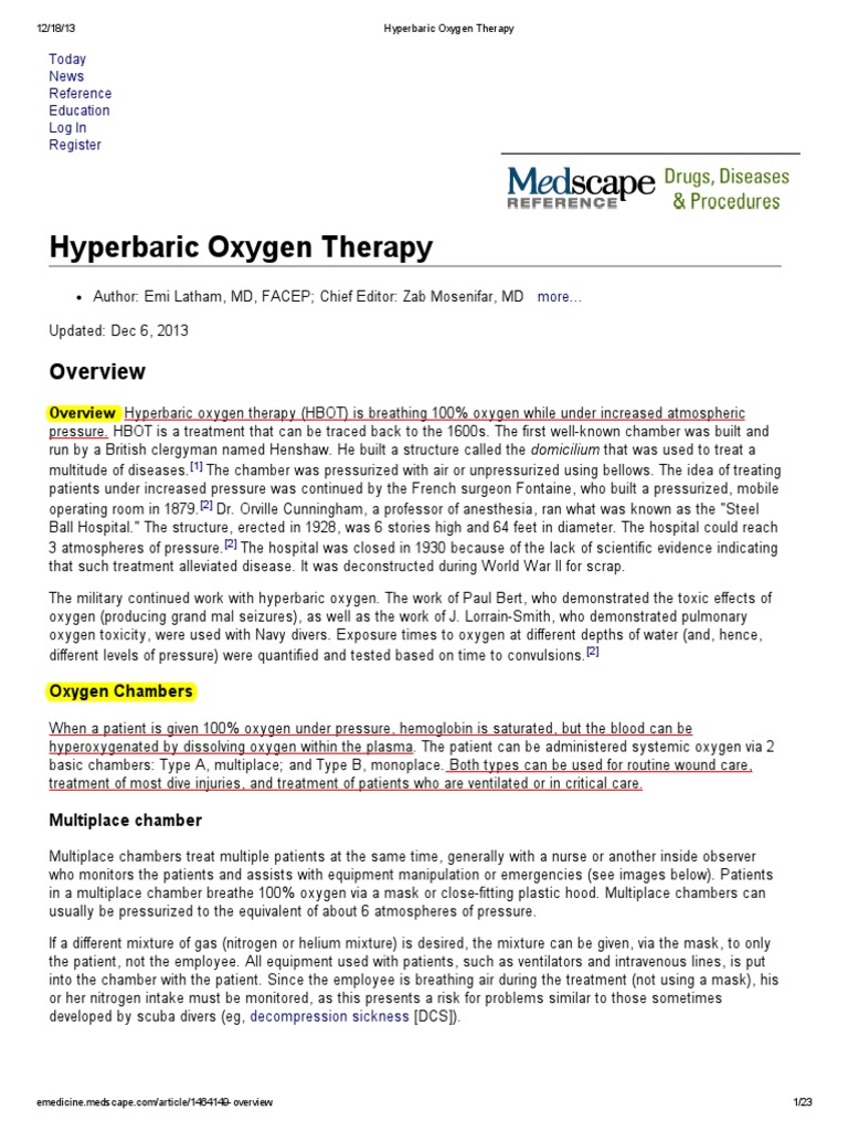 Hyperbaric Oxygen Therapy | Download Free PDF | Wound | Health Sciences