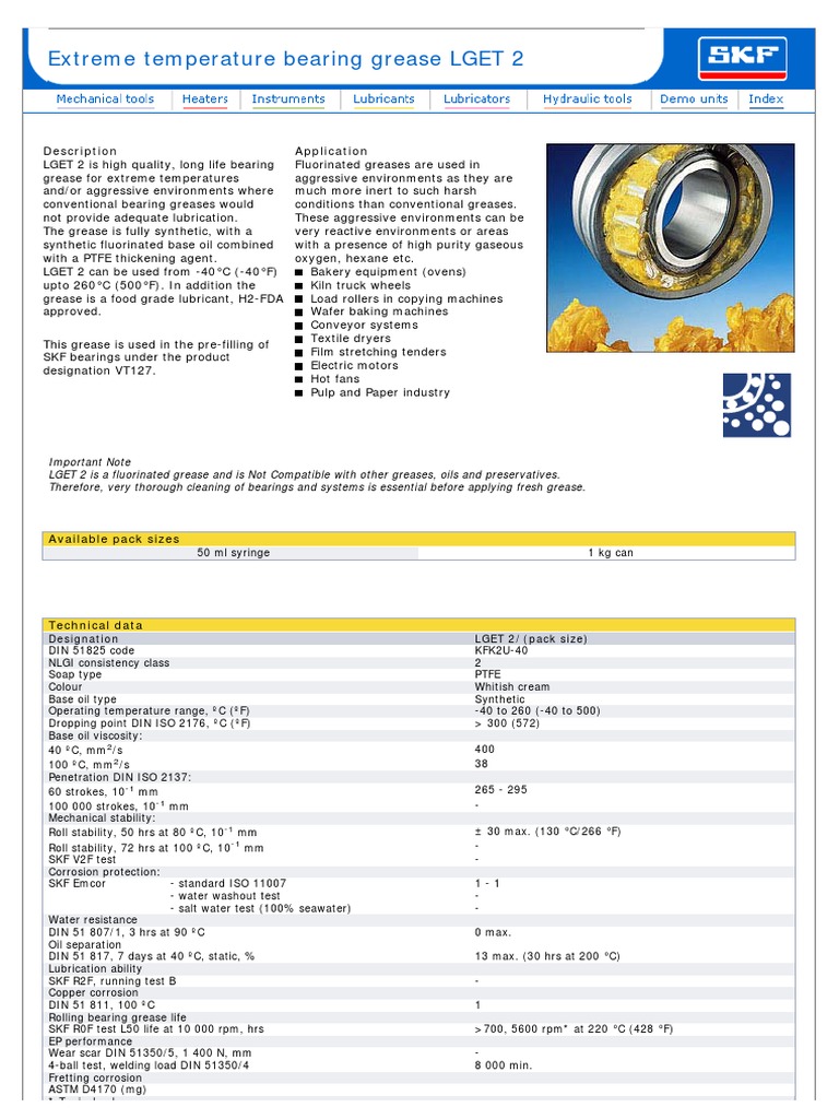 Extreme Temperature Bearing Grease LGET 2: Description Application ...