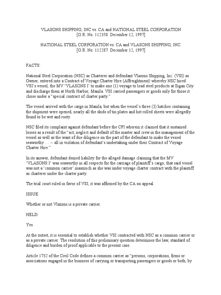 Vlasons Shipping PDF Common Carrier Legal Concepts