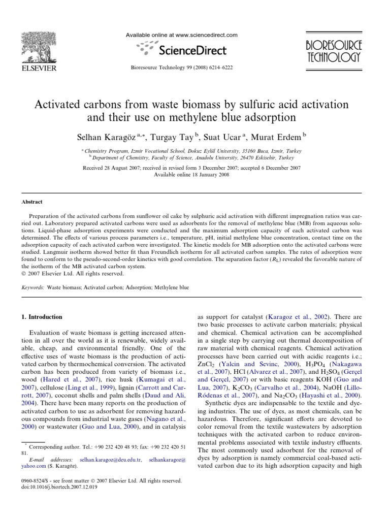 Activated Carbons from Biomass for Dye Adsorption | PDF | Adsorption ...