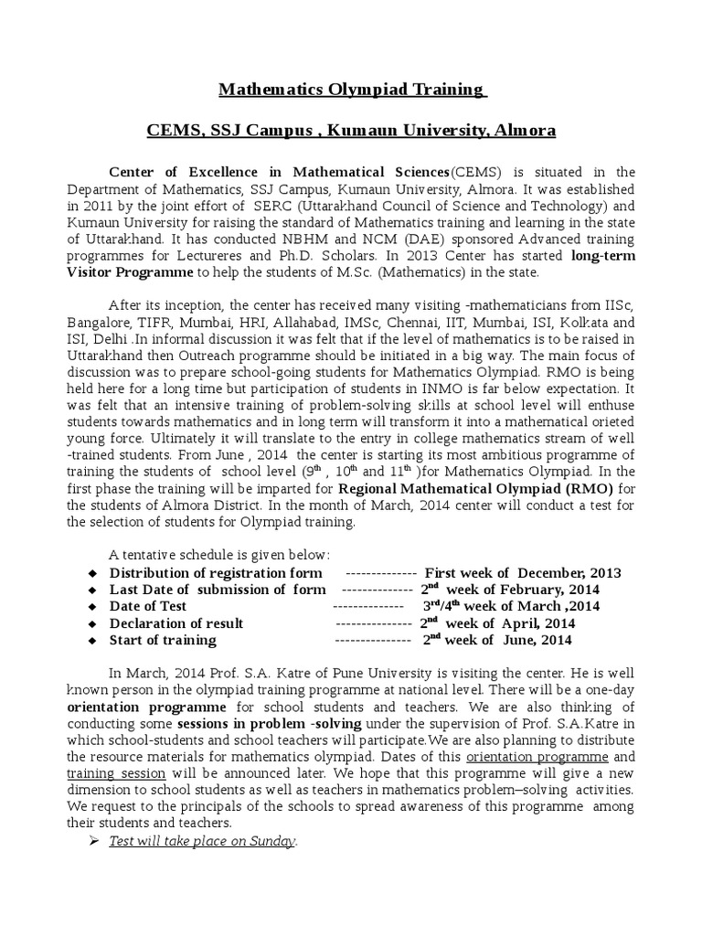 Mathematics Olympiad Training Program | PDF | Academia | Science