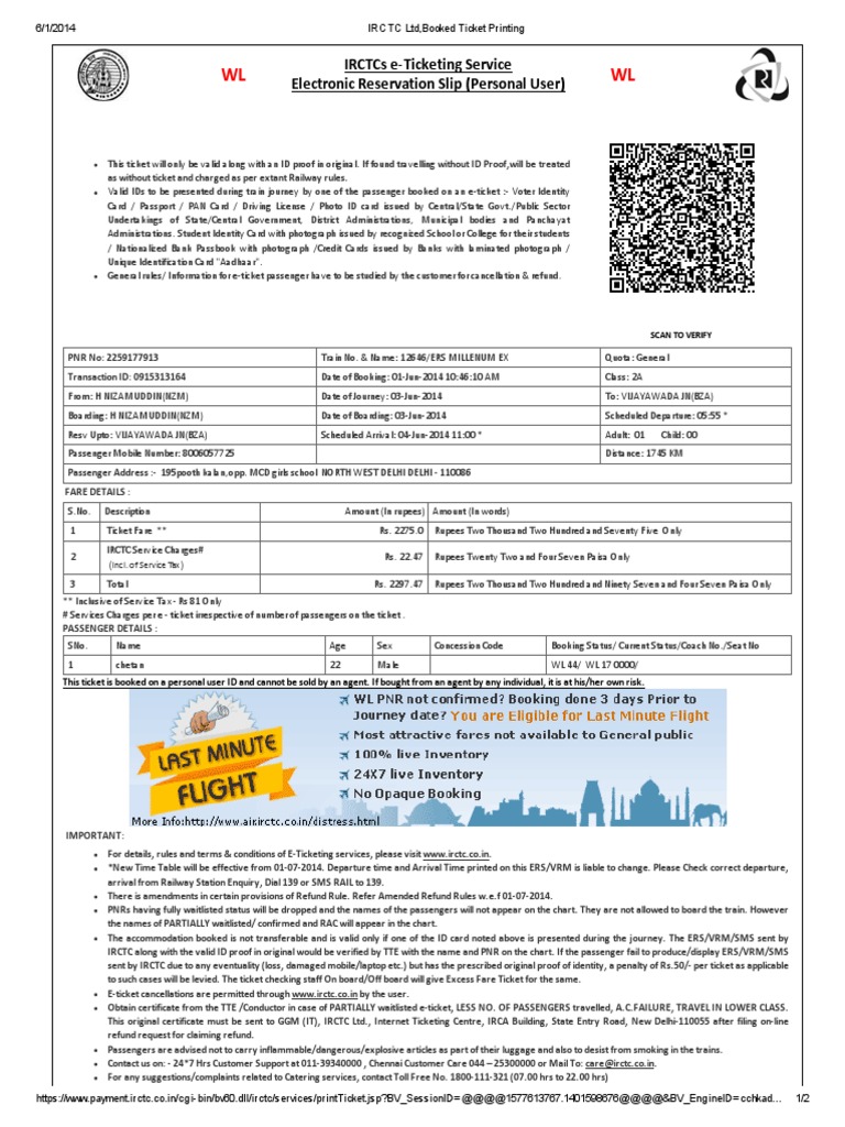 IRCTC E-Ticket Booking and Rules | PDF | Identity Document | Ticket ...