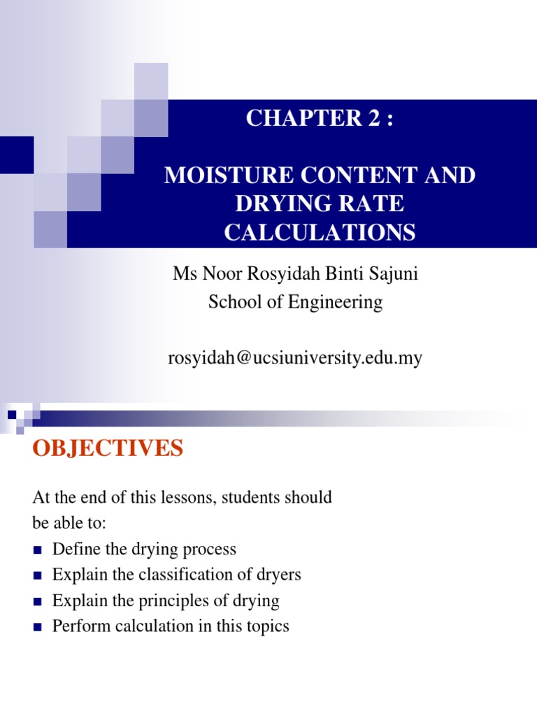 Drying Rate and Moisture Content Calculations | PDF | Humidity ...