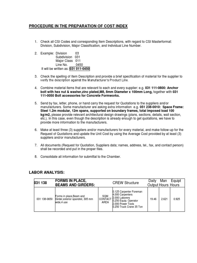 Cost Index Preparation Procedure | PDF