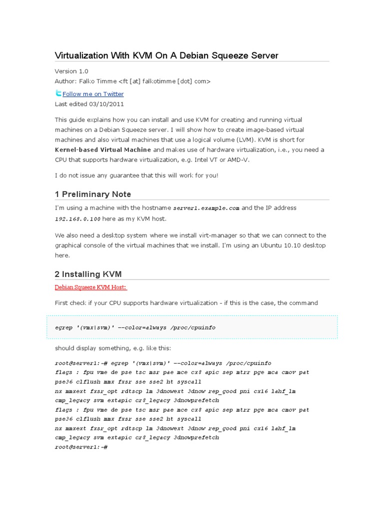 KVM Installation on Debian Squeeze Server | PDF | Computer Architecture ...