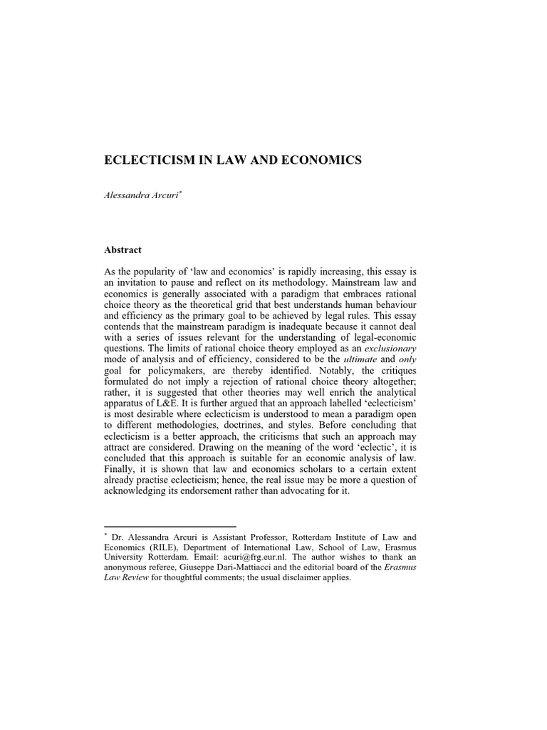 Eclecticism in Law and Economics | PDF | Economics | Heuristics In ...