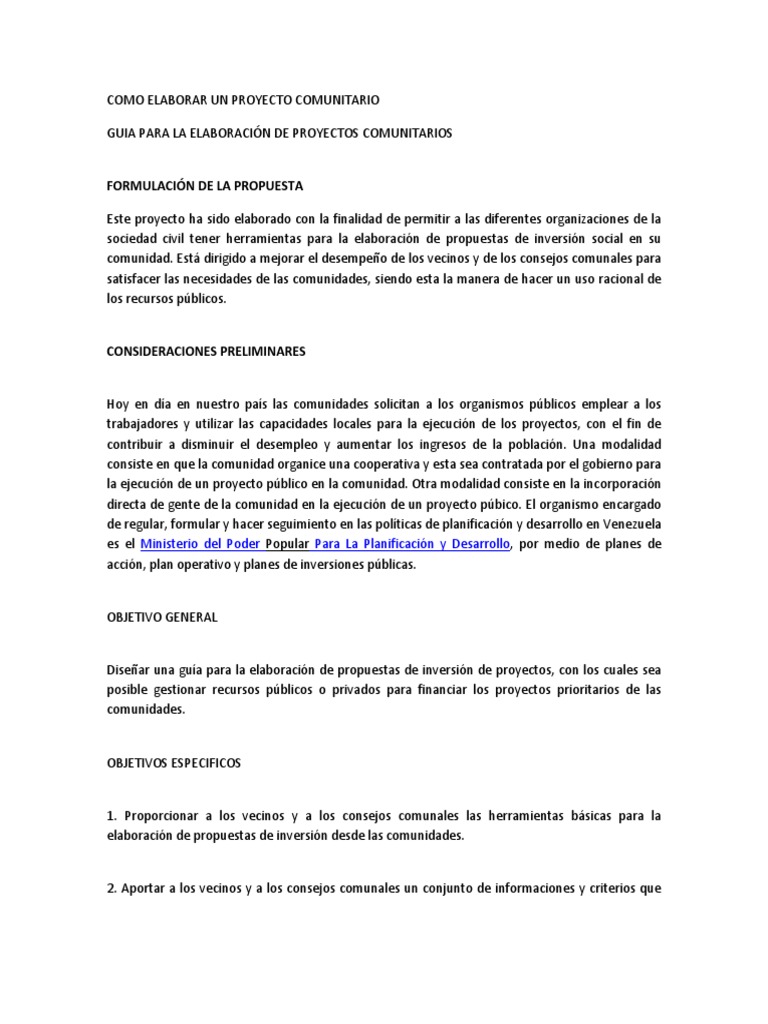 Guía para Elaborar Proyectos Comunitarios | PDF | Presupuesto ...