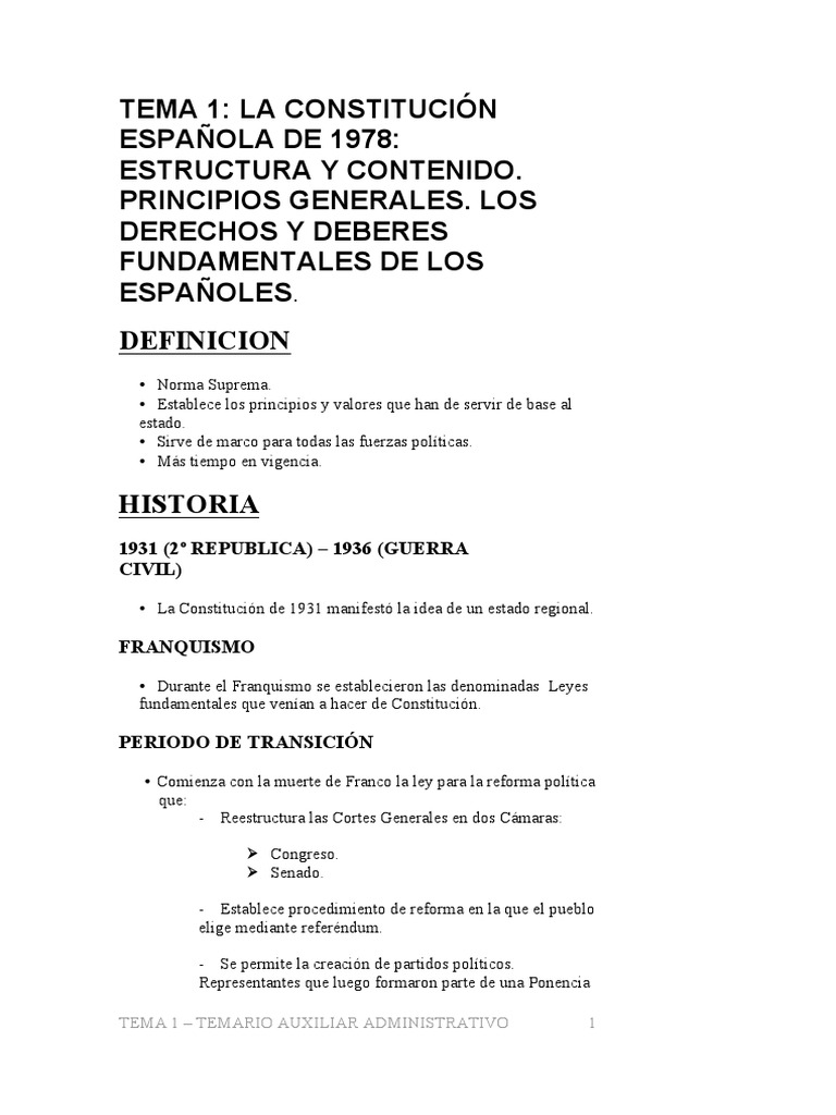 grava Es barato Privación Tema 1 - Temario Auxiliar Administrativo | PDF | Constitución | Cortes  Generales